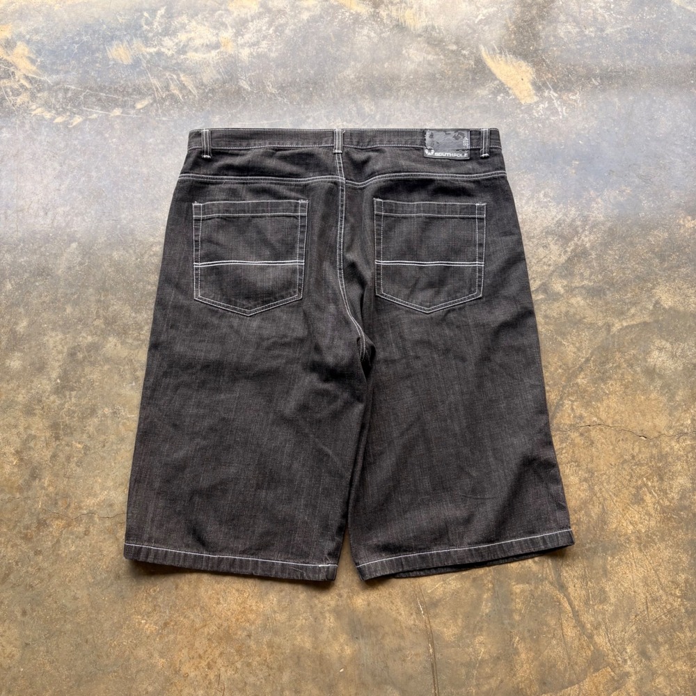 Southpole Mens Black Denim Shorts Baggy Y2K Contrast Stitch Size 46 Streetwear